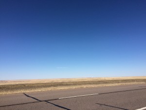 Road side on I-80 in western Nebraska - march 7, 2015 In a word - pretty flat.  The middle of the state actually gets a bit rolling and has a lot of water along the highway but out here it is the flat prairie