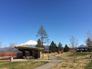 A rest stop looking at Mt. Shasta