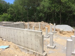 Forest of columns - viewed from the future front door. The house will be elevated on these columns as the hill slopes away. How high, I am not sure at this point.