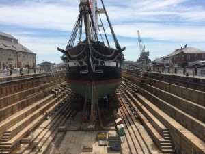 Constitution in Dry Dock #1 at the Charlestown Naval Yard.  This was the first stone dry dock in north america and when built in 1838, was the largest civil engineering project to have been ever undertaken by the US government.  The USS Constitution was the first ship to use it back in 1838 and is still using it today.  Her normal berth is next door 