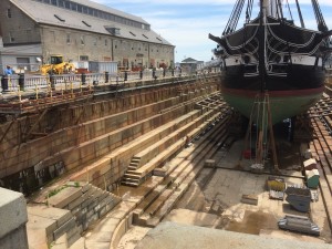 Details of the dry dock construction - note how it is curved at the ends, almost like a Roman Forum - but probably more likely intended to use the arching stone work to spread the support load of the corners 