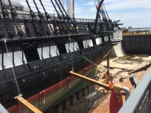 The smooth curve of the hull and keel.  Note in the background, as an extensive part of this refit, the dry dock itself was refurbished with a new floating caisson structure.  It is a beautiful piece of engineering and they have an interesting time lapse movie at the museum showing its installation