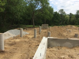 view from the future car port to the fireplace