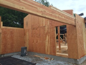 GluLam (Glued Laminate beam) over the carport - a big beam but not the biggest in the house