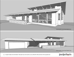 This is the sketch of the final house from about 3/4 of the way through the design process. The final house should look very similar to this